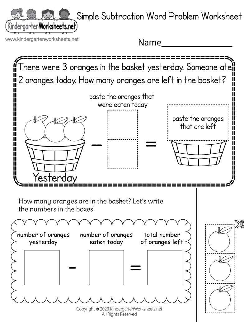 Free Printable Simple Subtraction Worksheet For Kindergarten