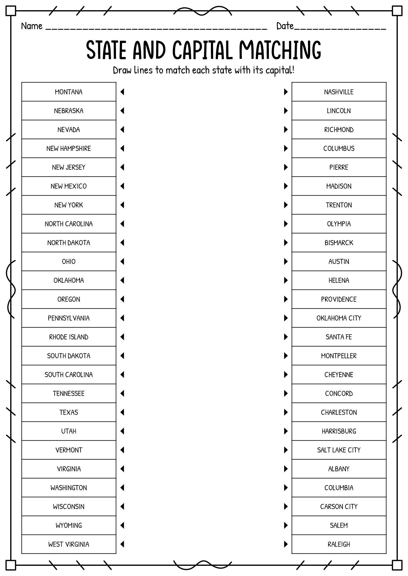 Free Printable States And Capitals Worksheets States And Capitals