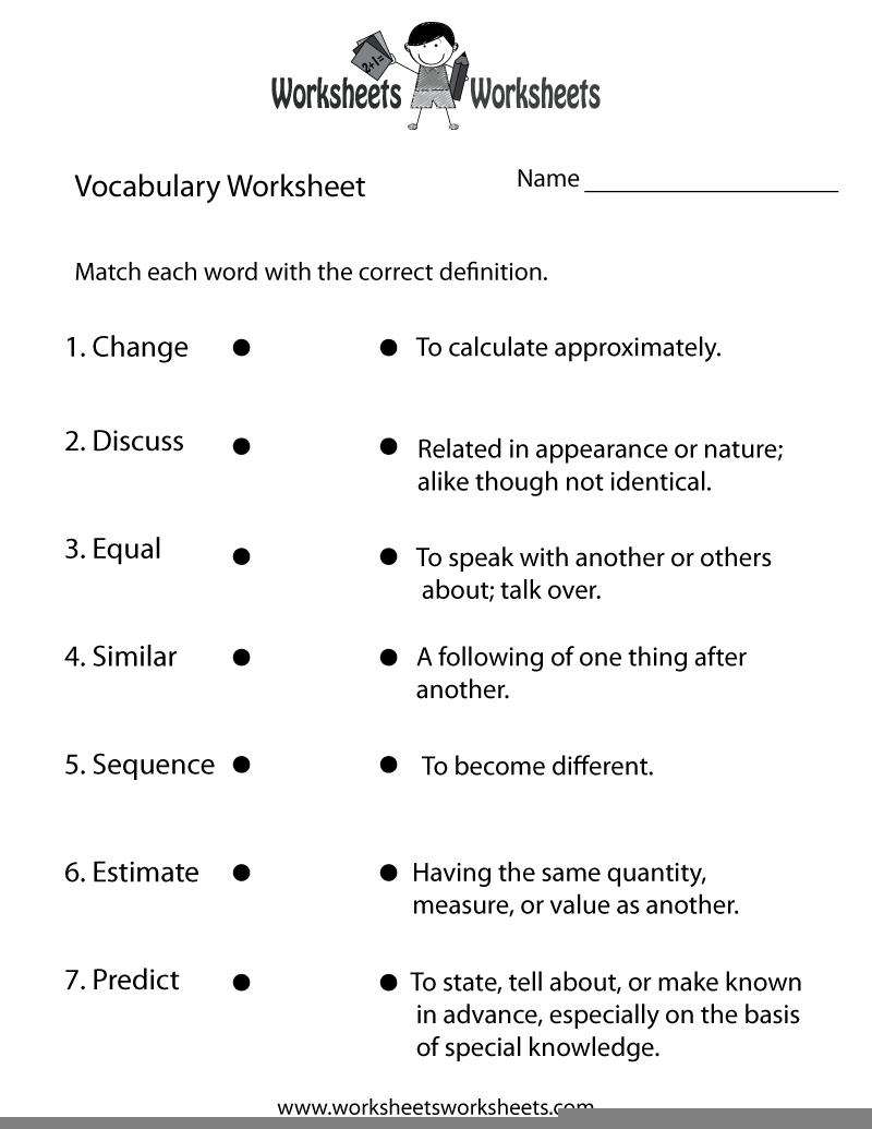 printable vocabulary worksheets