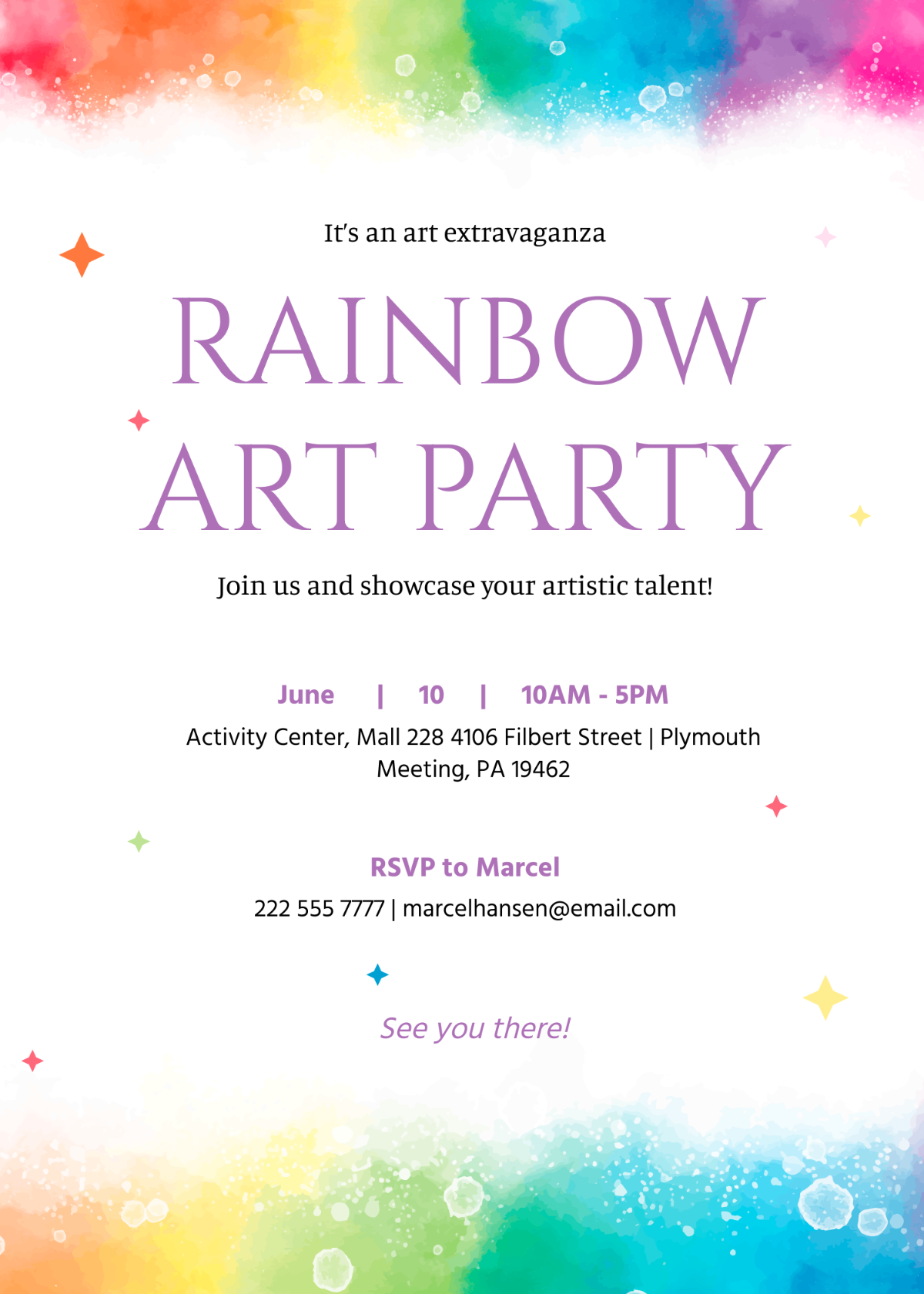 Free Rainbow Art Party Invitation Template To Edit Online