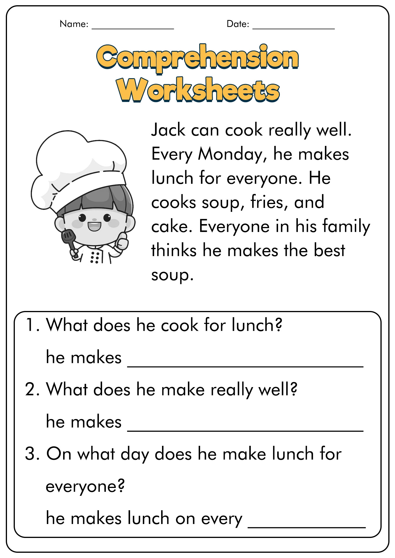 1st grade comprehension worksheets