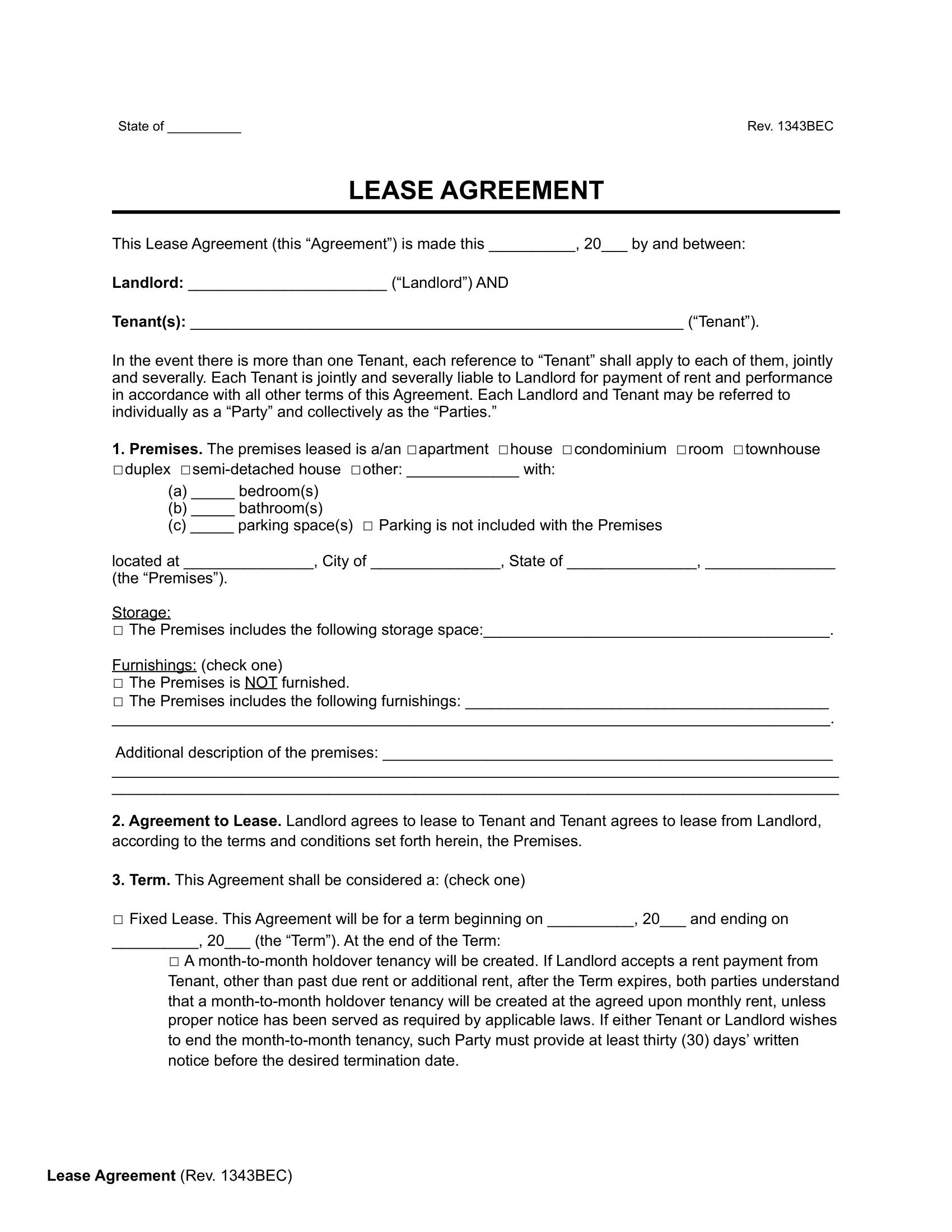 rental agreement template free printable