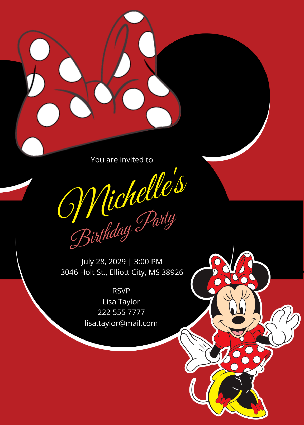 Free Rocking Minnie Mouse Birthday Invitation Template To Edit Online