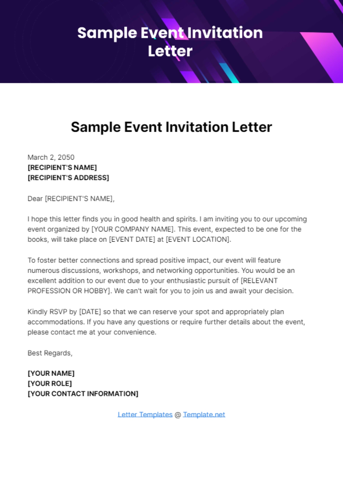 Free Sample Event Invitation Letter Template To Edit Online