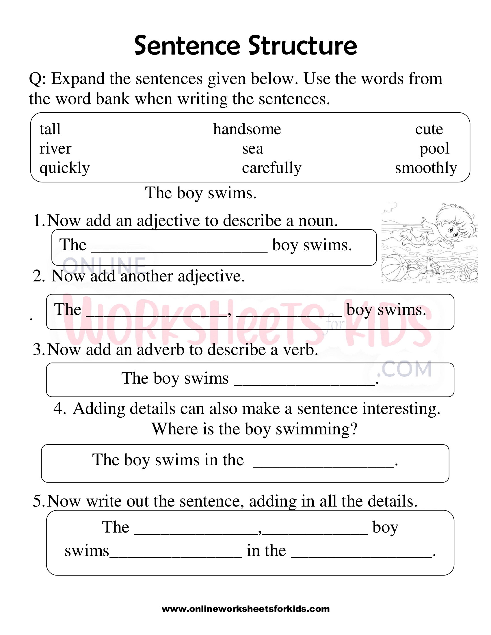 9th grade worksheets on sentence structure