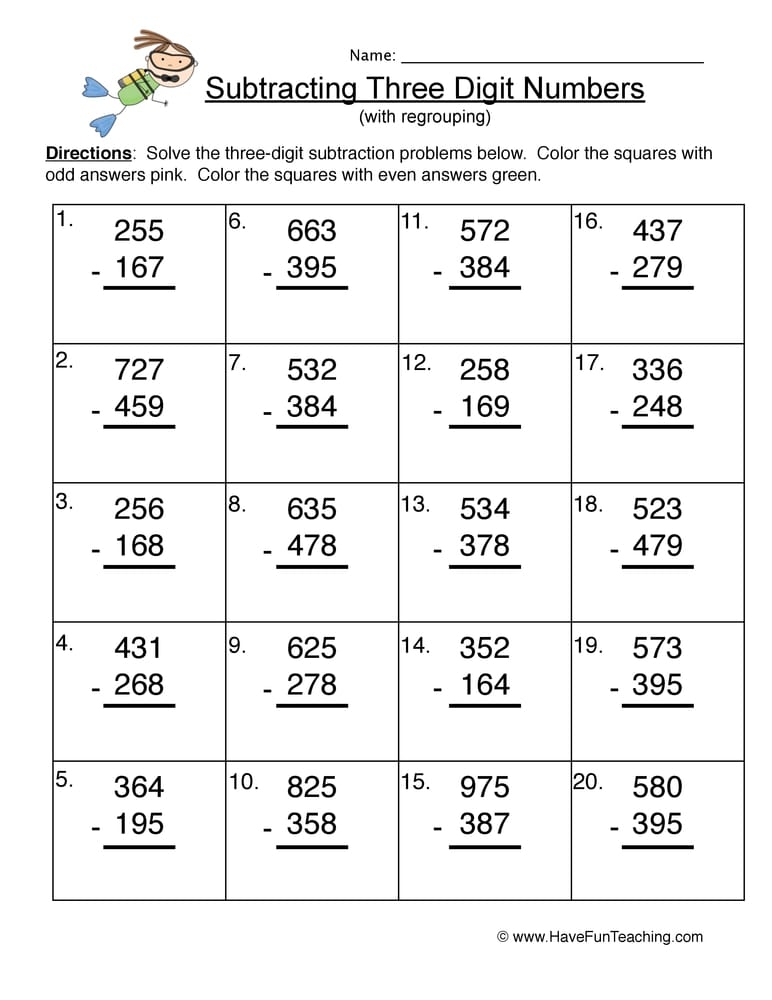 Free Subtraction Worksheets 3 Digit With Regrouping Worksheets