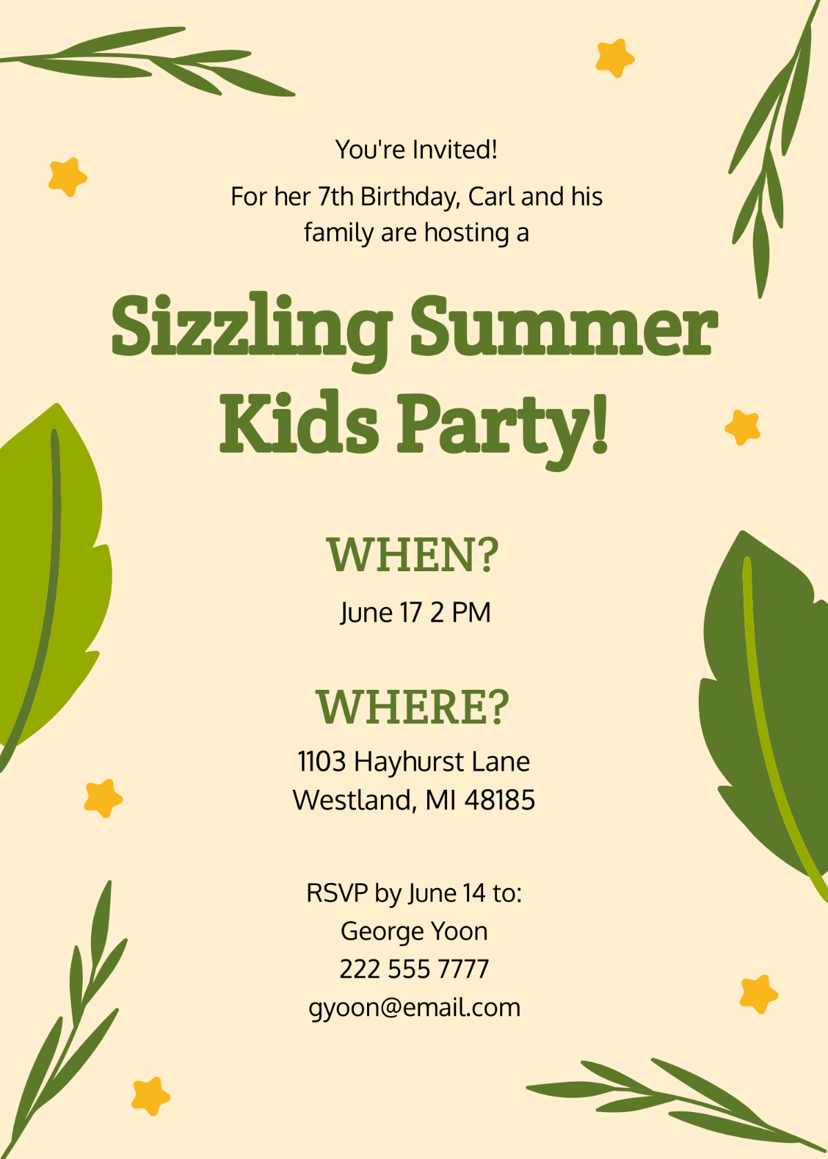 Free Summer Kids Party Invitation Template Edit Online Download 