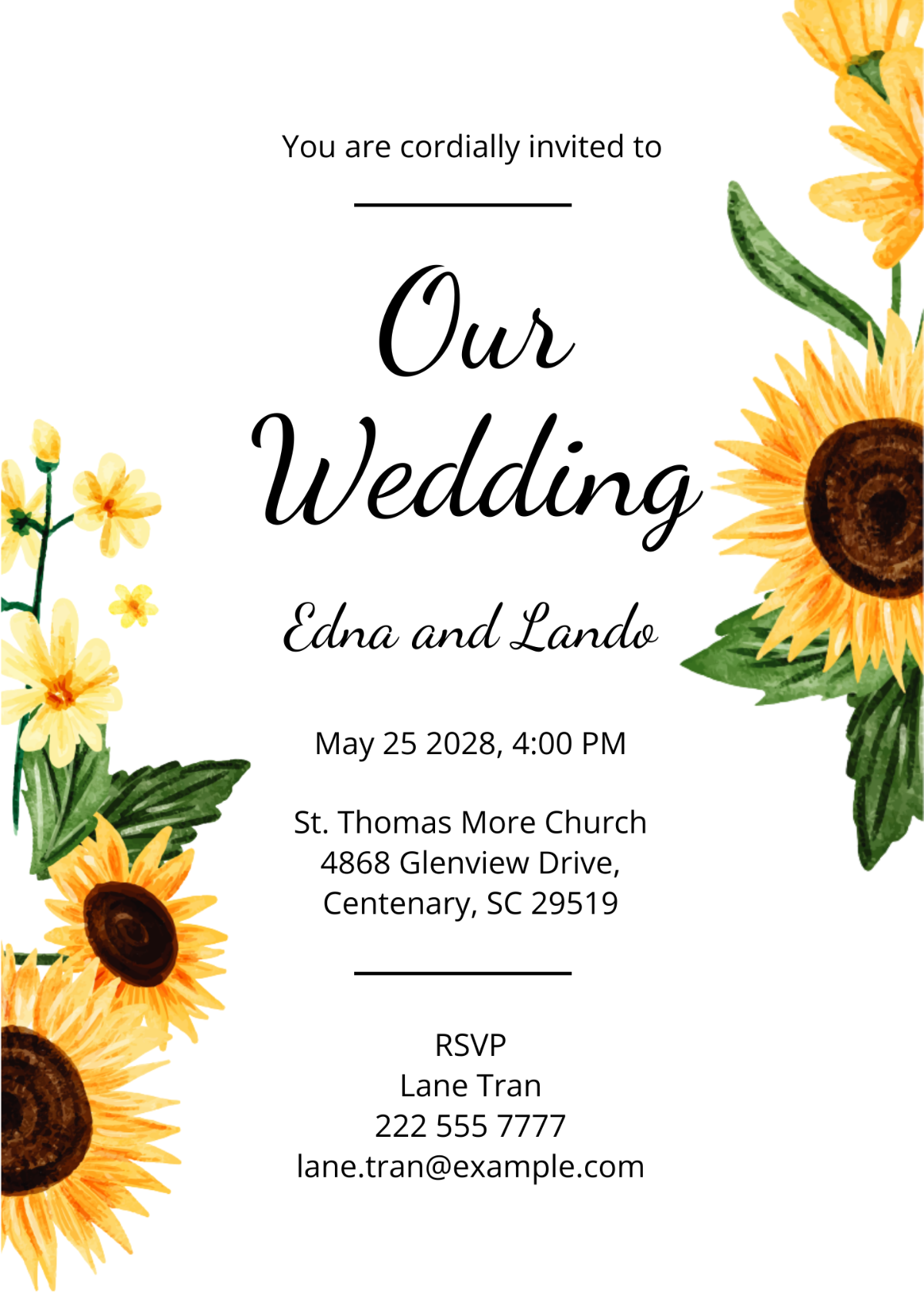 Free Sunflower Wedding Invitation Template Edit Online Download 