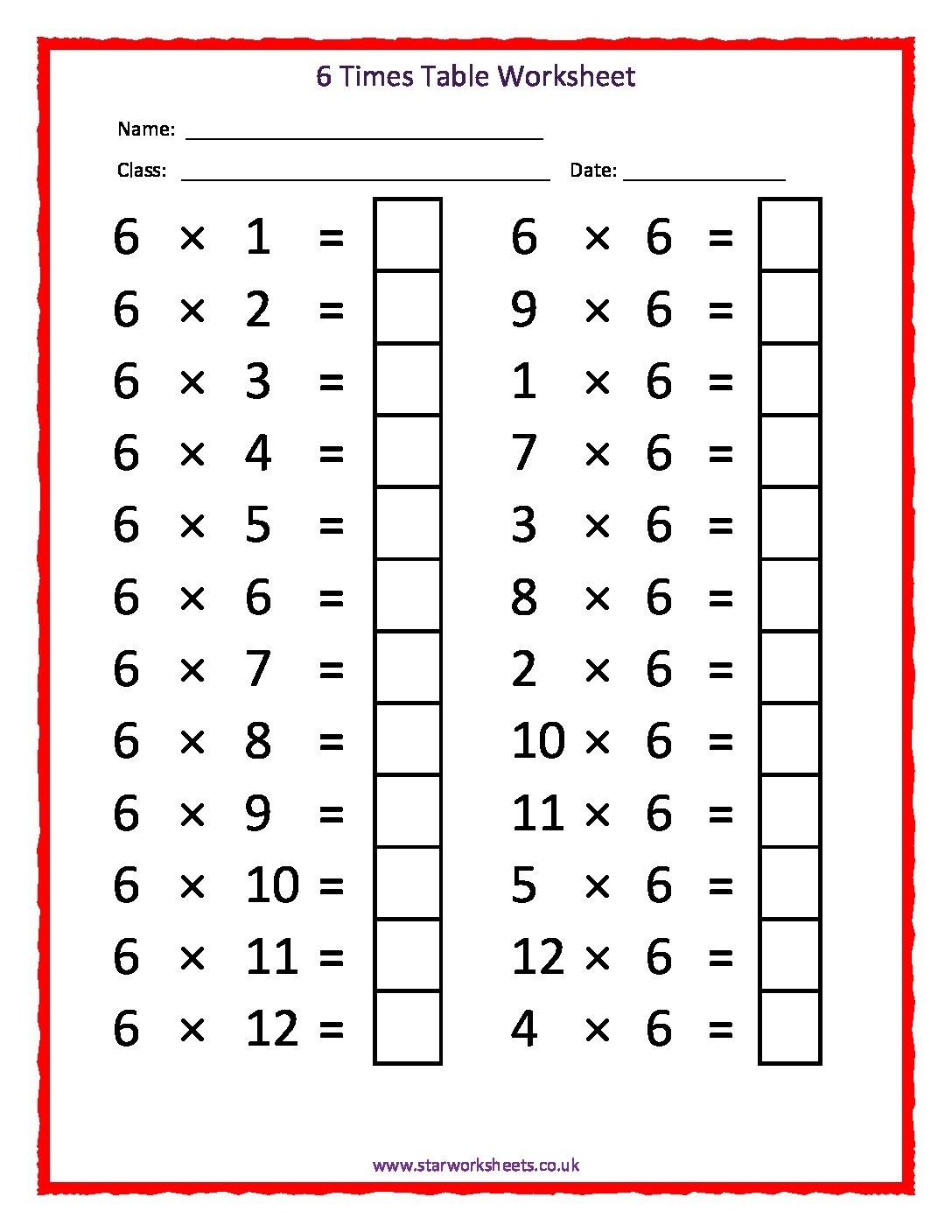 Free Times Table Worksheet 2 To 6 Free4Classrooms Worksheets Library