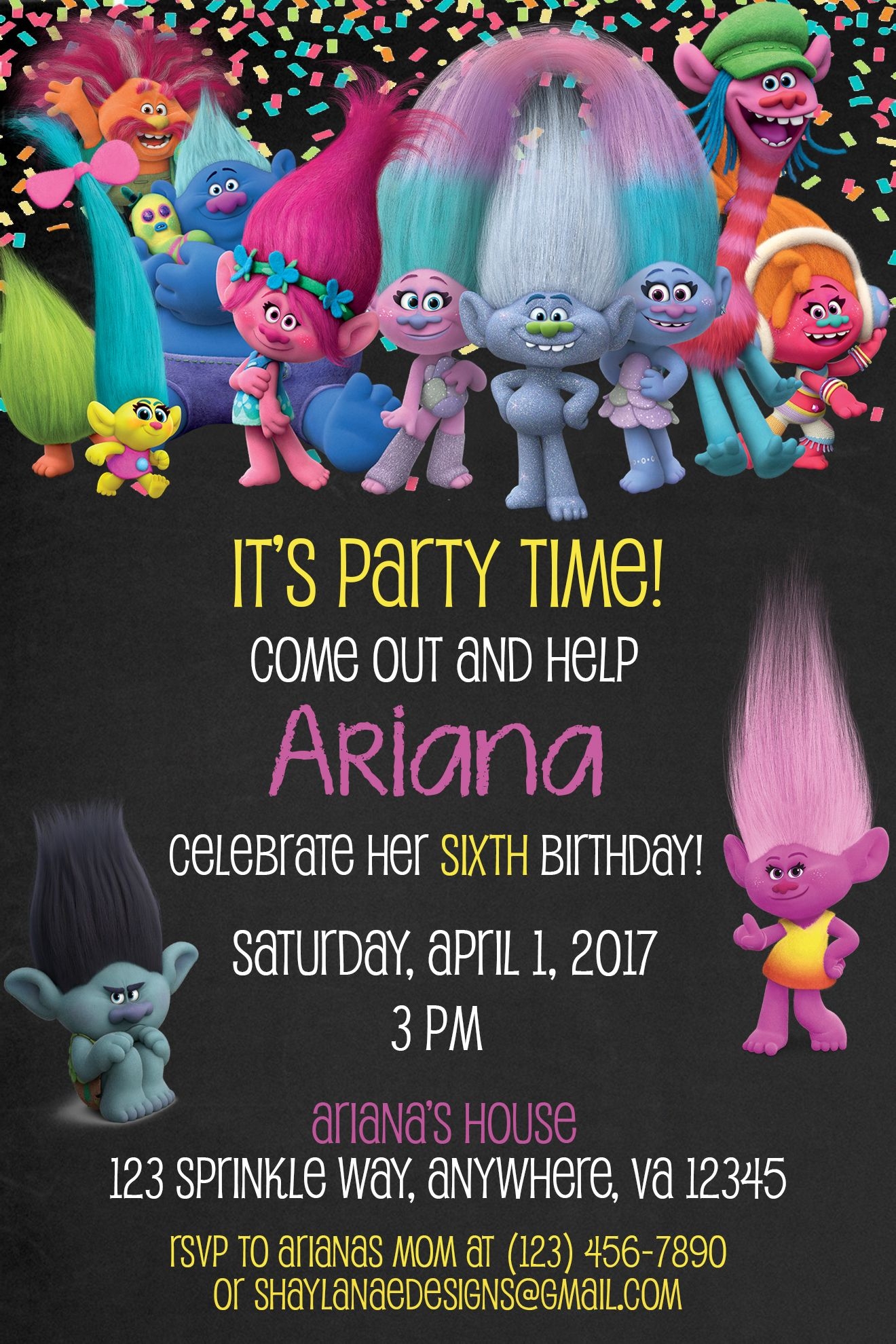Free Trolls Invitations Templates Printable Calendars AT A GLANCE