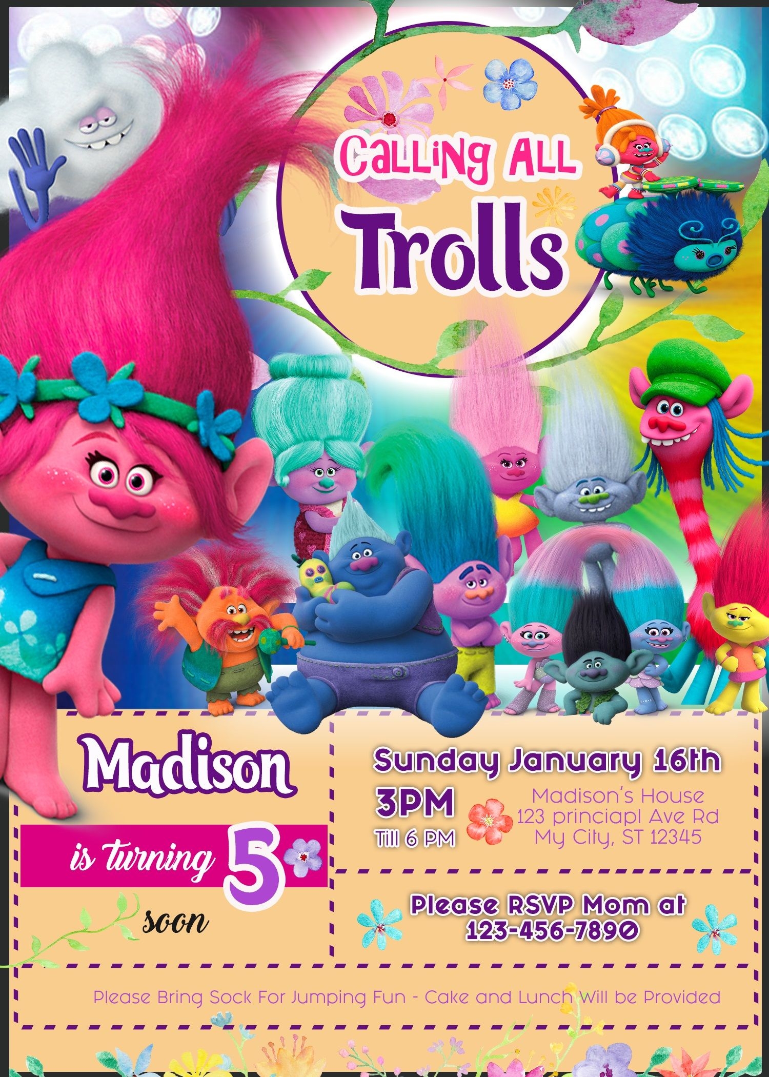 Free Trolls Invitations Templates Printable Calendars AT A GLANCE