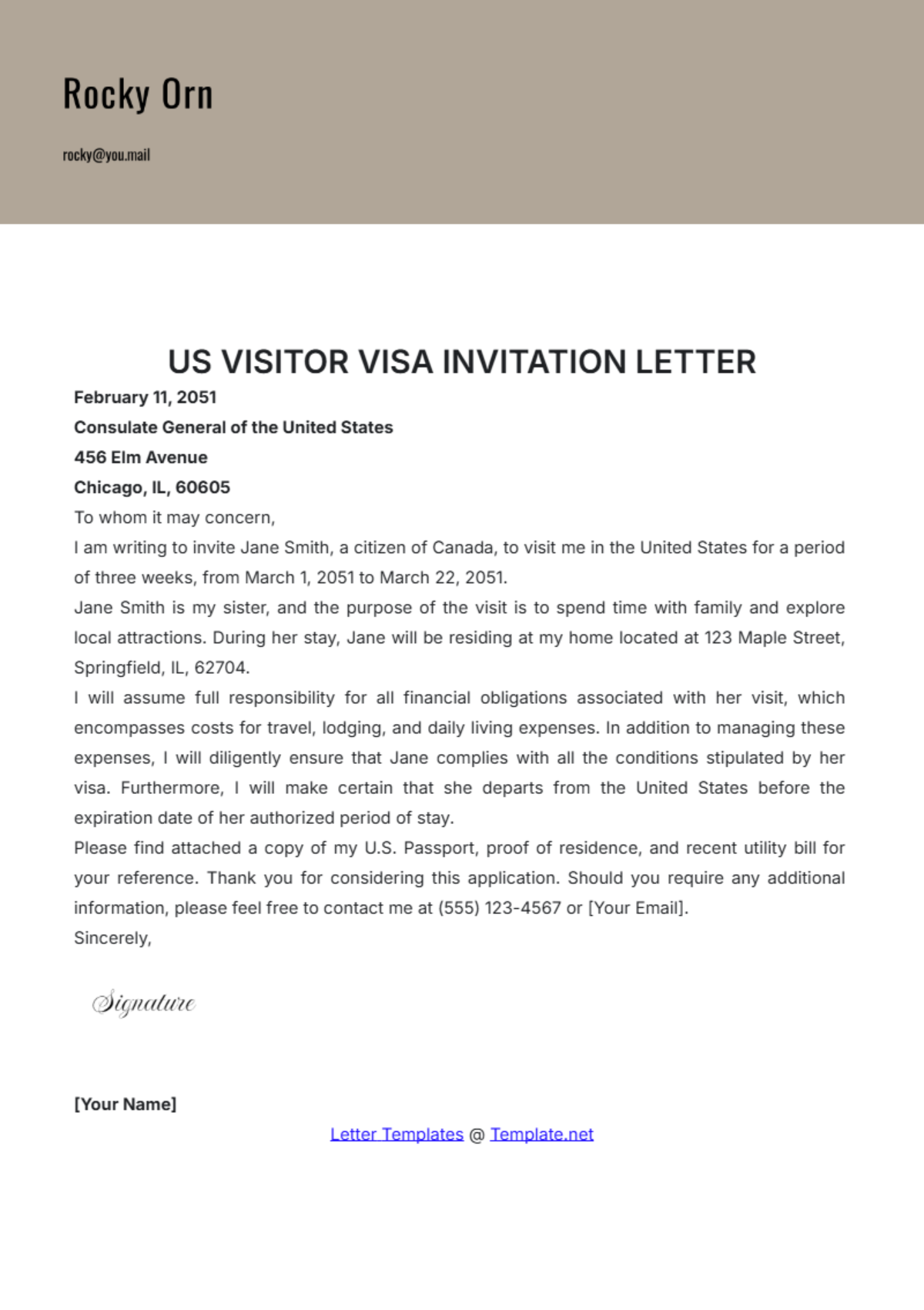 letter of invitation for us visa template