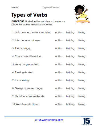 using verbs worksheet