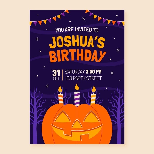 Free Vector Flat Halloween Birthday Invitation Template