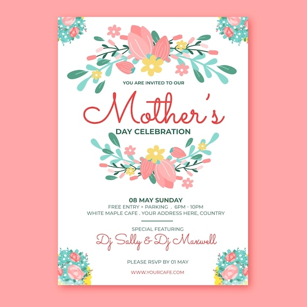 Free Vector Flat Mother 39 s Day Invitation Template