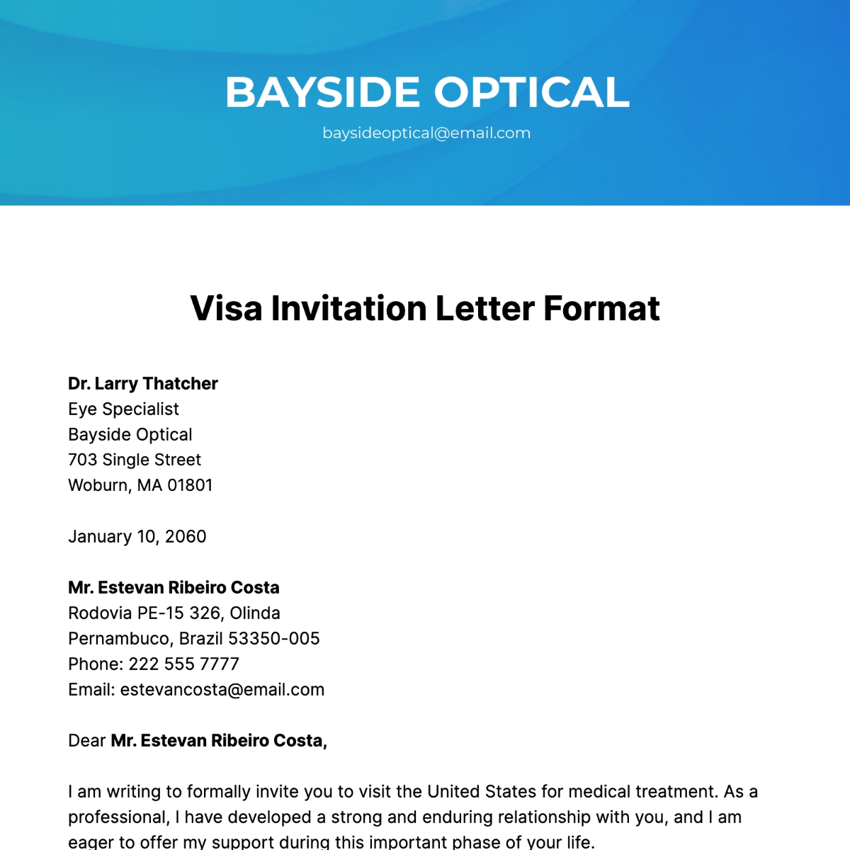 invitation letter template visa