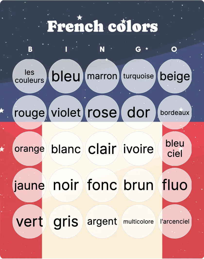 French Bingo Cards Bingo Card Creator