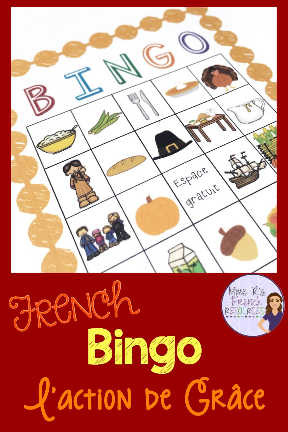 French Bingo Thanksgiving L 39 action De Gr ce How To Speak Printable 