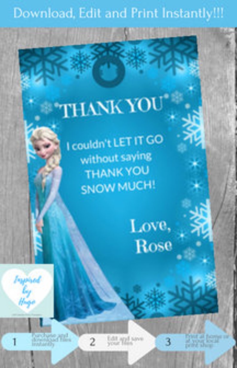 Frozen Thank You Card Frozen Thank You Tag Frozen Thank You Etsy