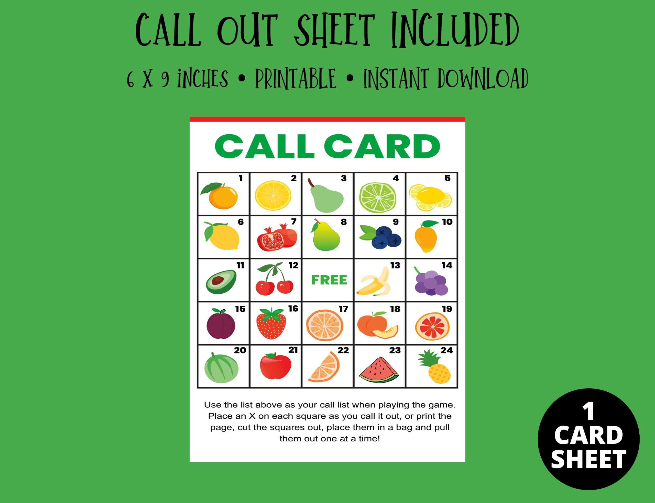 Fruit Bingo Cards Printable Educational Garden Party Game Fun Fruity 