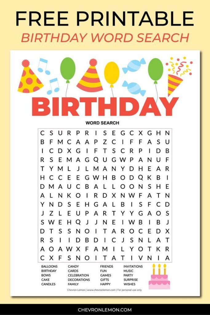Fun And Free Birthday Word Search Game
