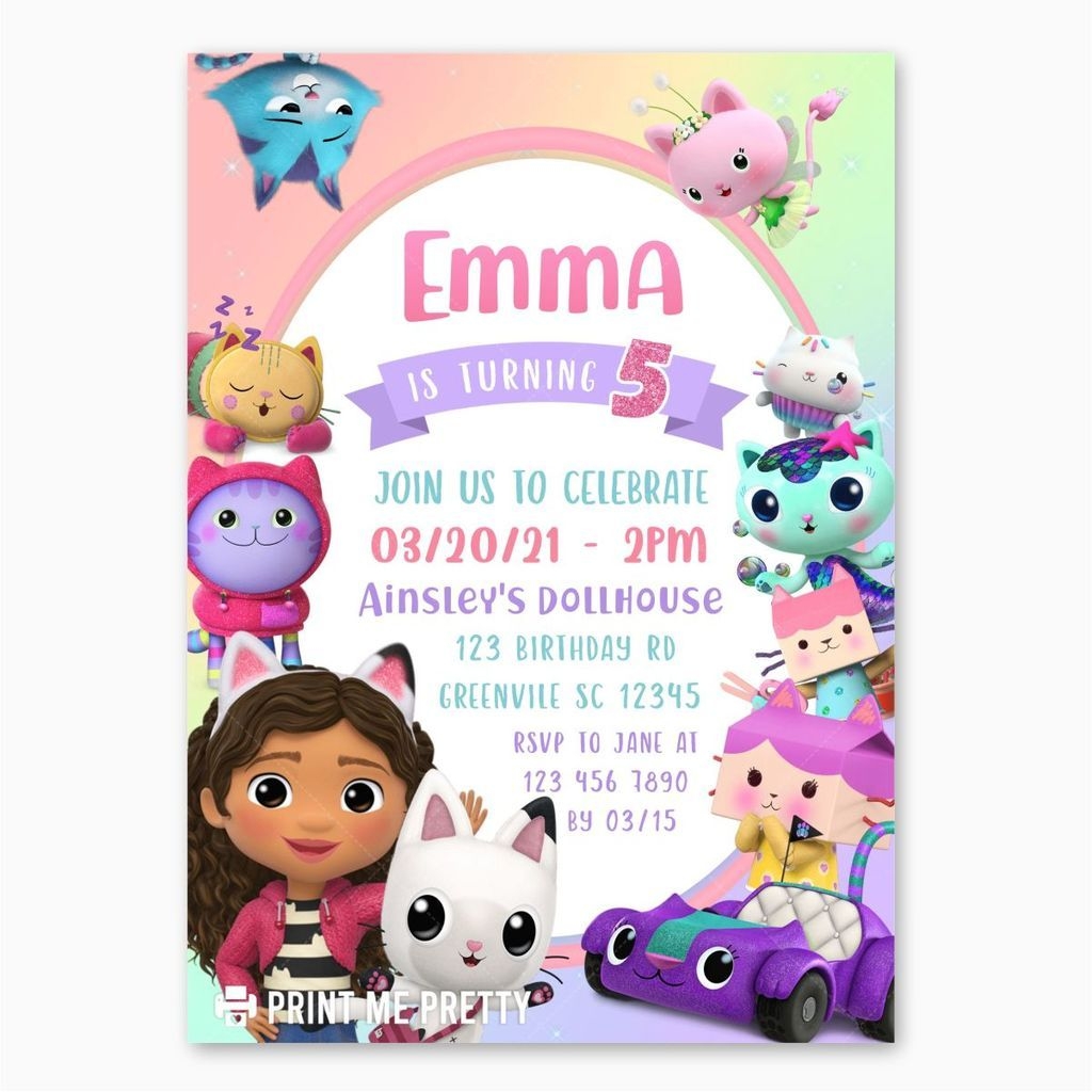 gabby dollhouse invitation template