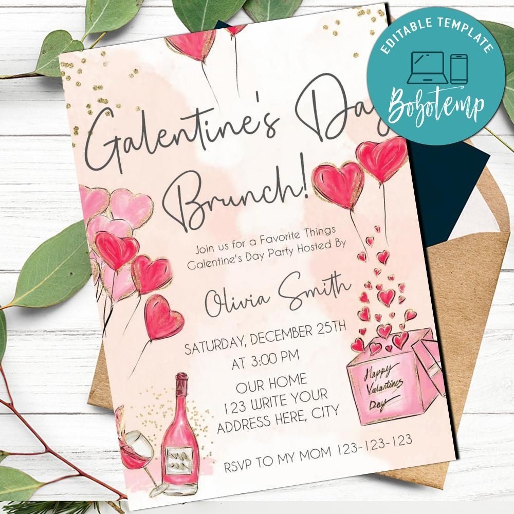 Galentine 39 s Day Invitation Customizable Template Instant Download 