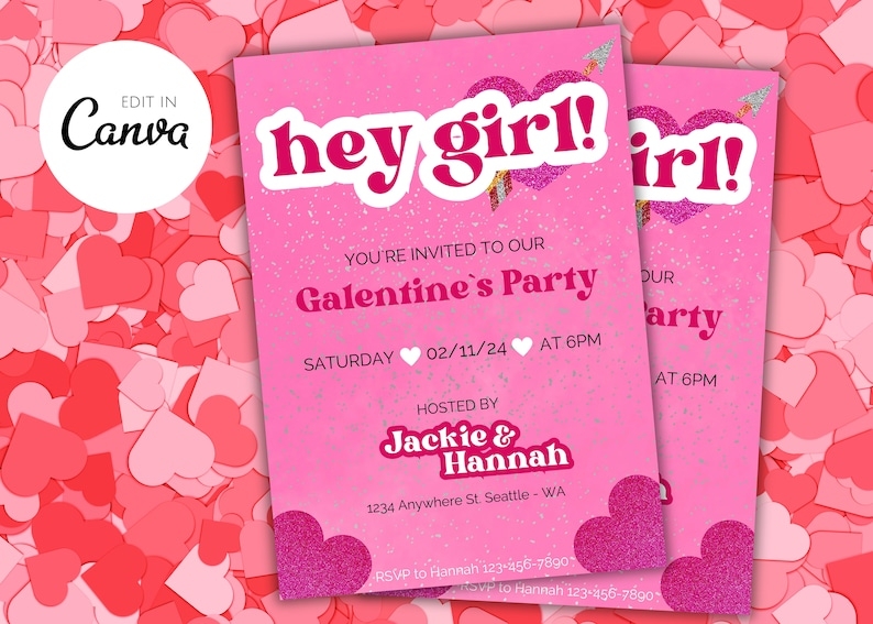Galentines Day Invitation Template Valentines Day Download Digital 