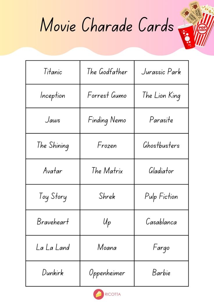 Game Night Fun Printable Movie Charades Ideas For A Memorable Evening