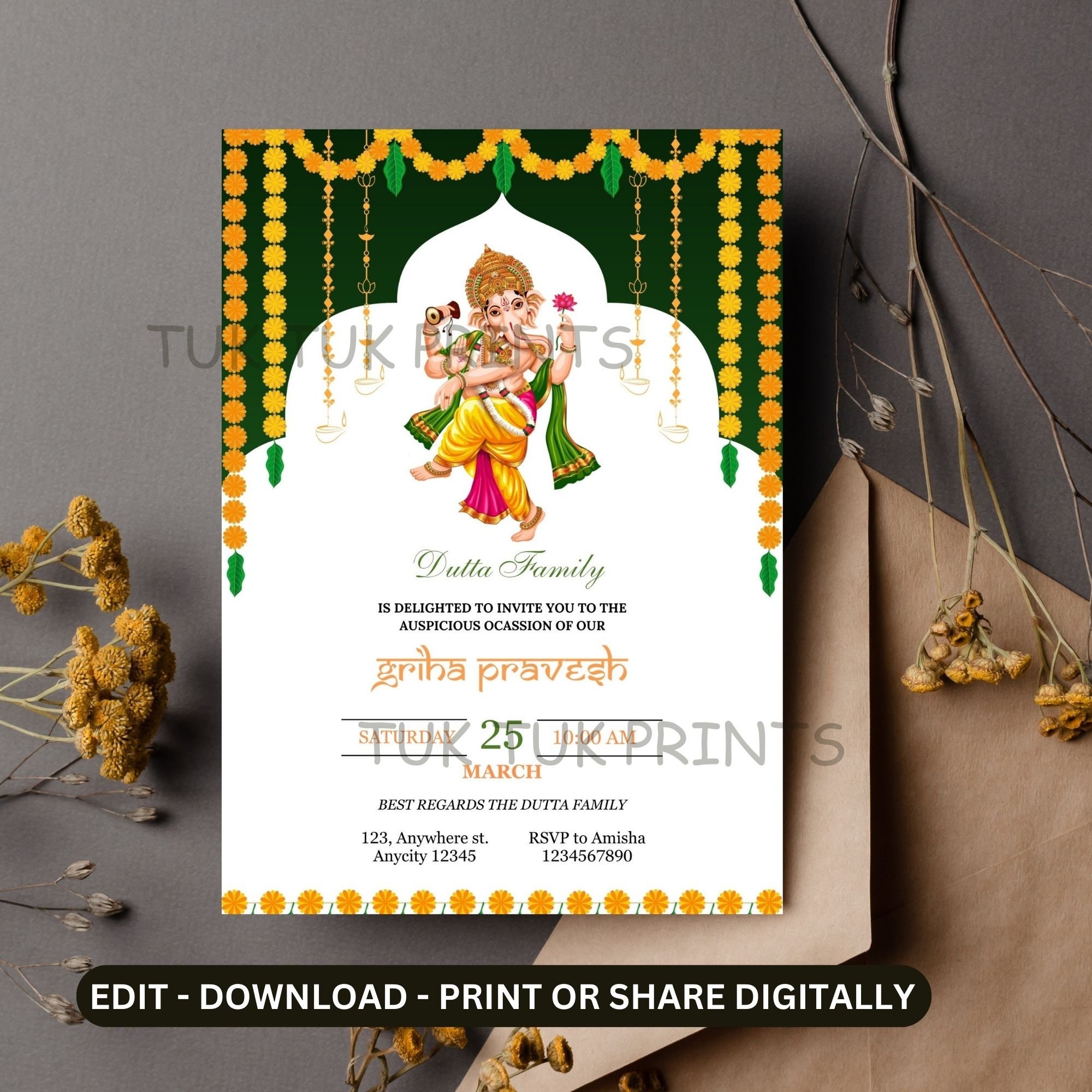 Ganesha Indian Housewarming Invite Gruhapravesham Invite Housewarming 