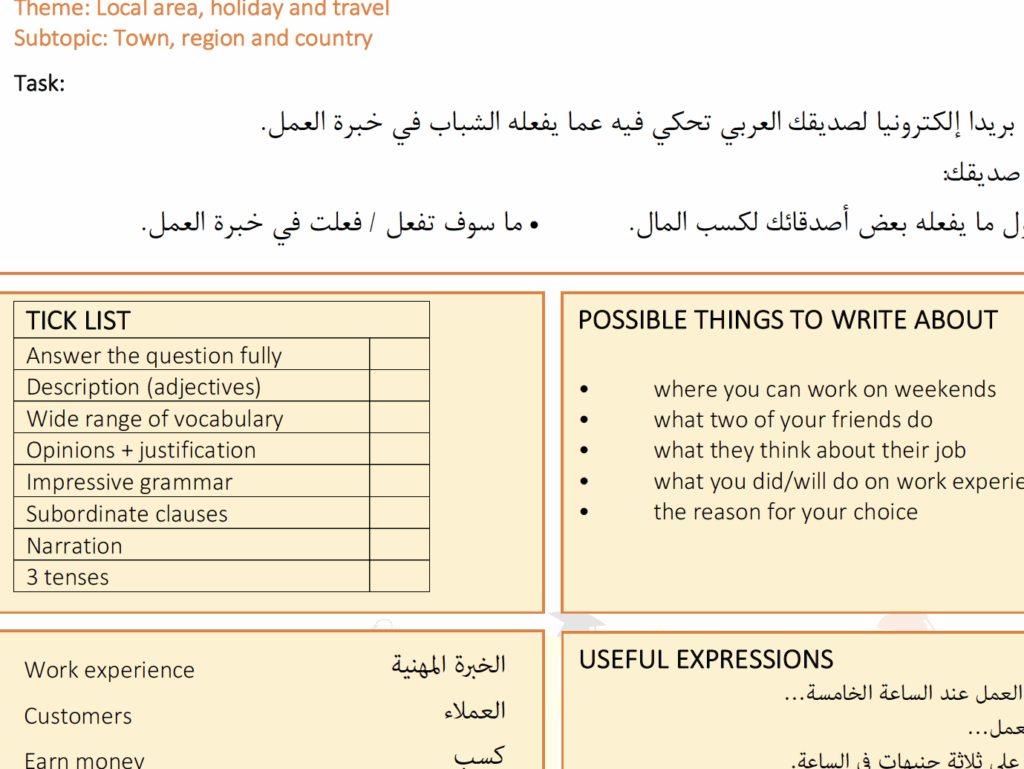 GCSE Arabic Writing Worksheets And Speaking Questions Teaching Resources