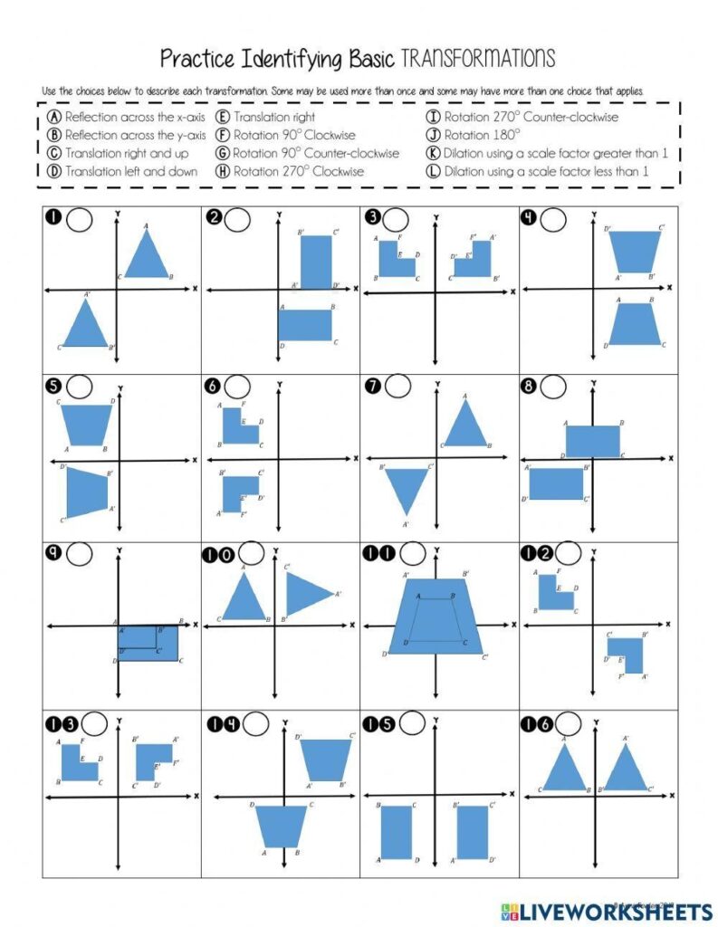 Geometry Transformations Practice Worksheet For 9th 12th Grade
