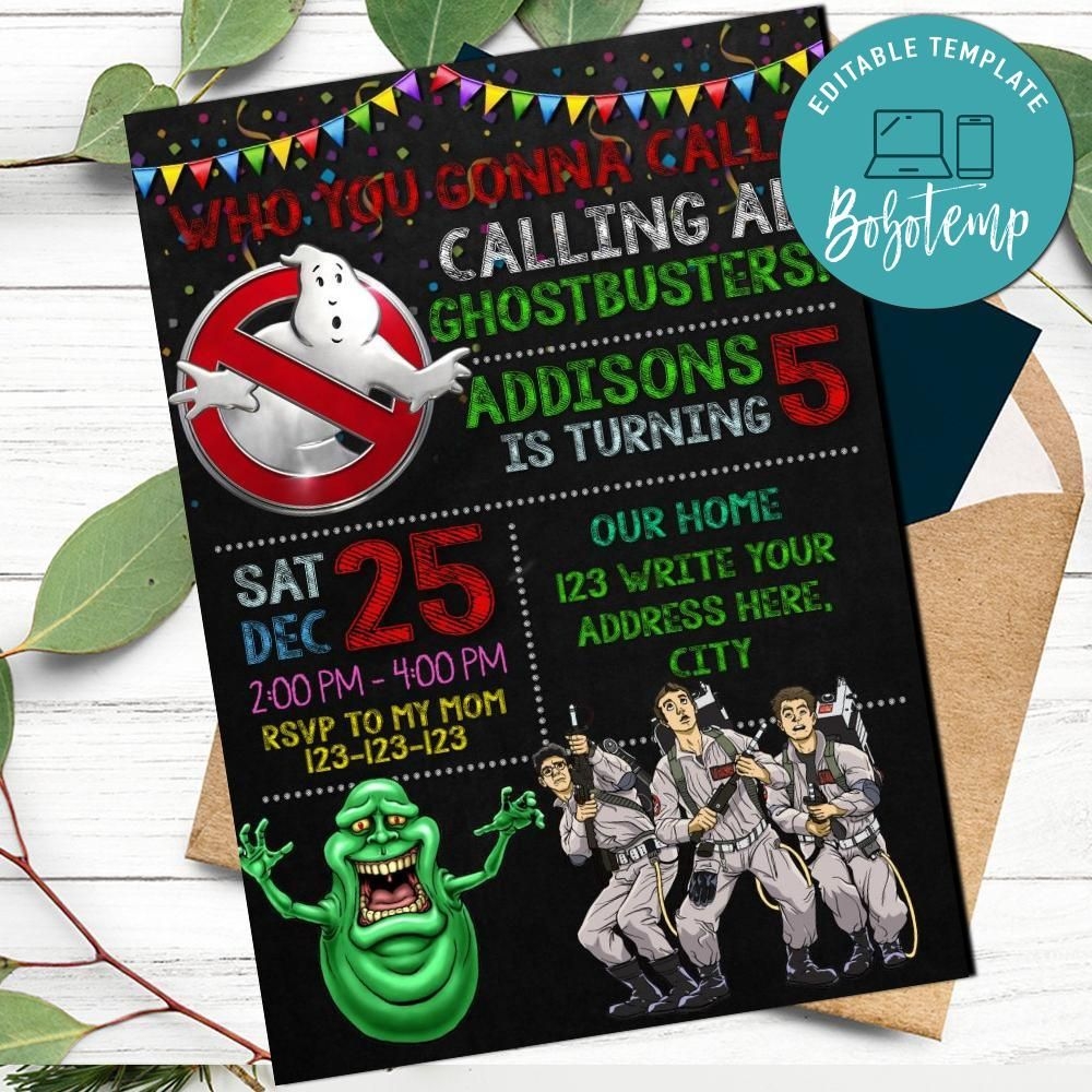 Ghostbusters Invitation Customizable Template Instant Download Bobotemp