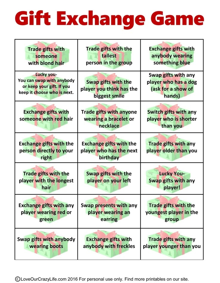 gift exchange printable cards