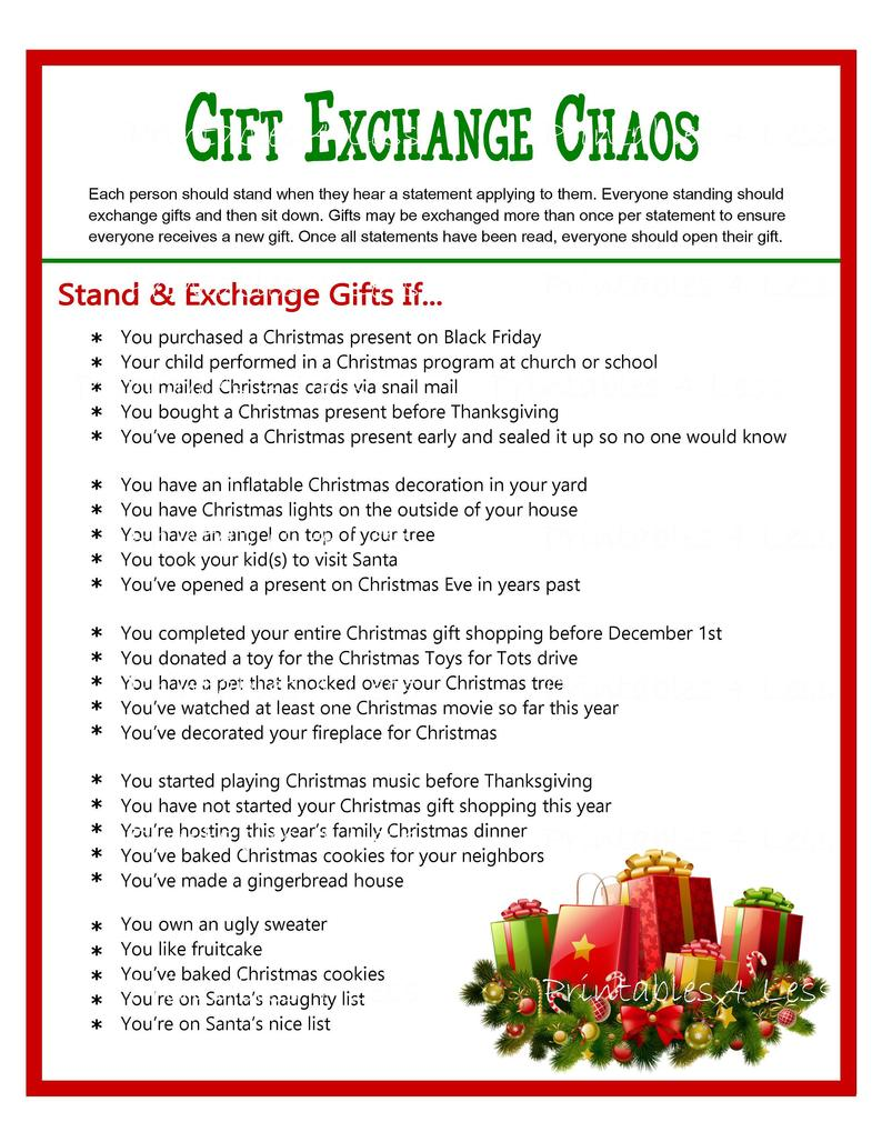Gift Exchange Printable Cards Christopher J Chen