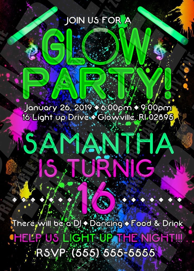 free glow party invitation template