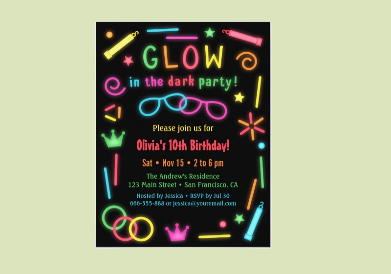 Glow Party Invitations Template