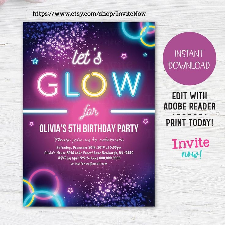 Glow Party Invitations Template