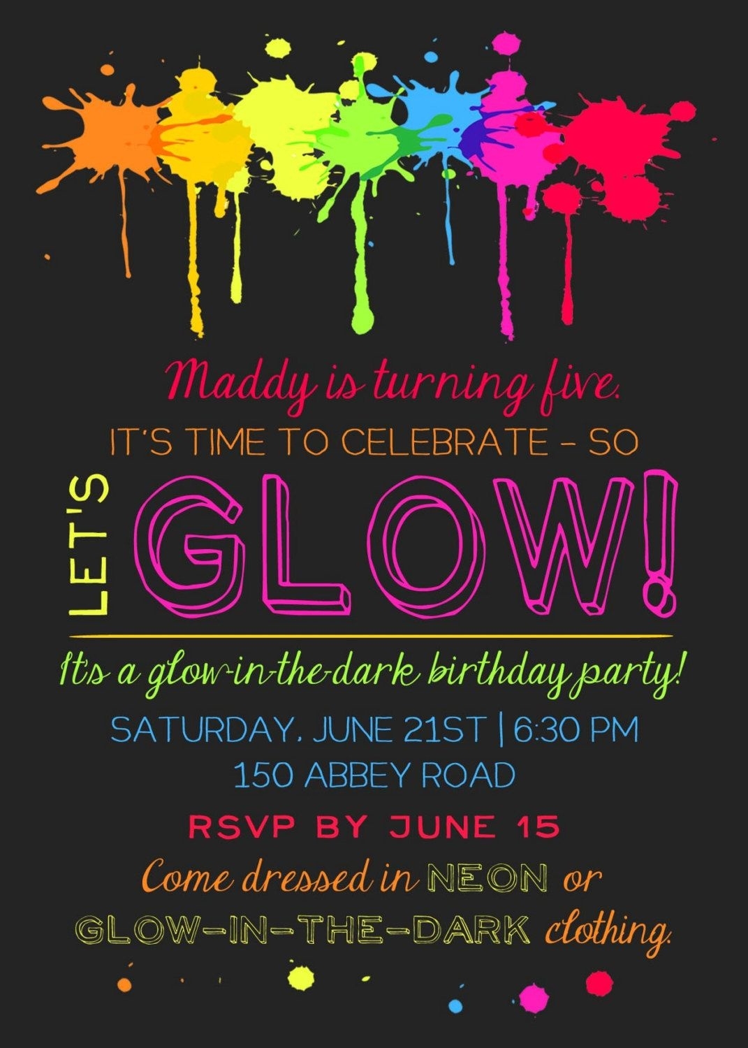 glow party invite template