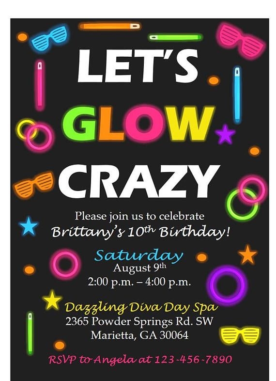 Glow Party Invite Template Printable Calendars AT A GLANCE