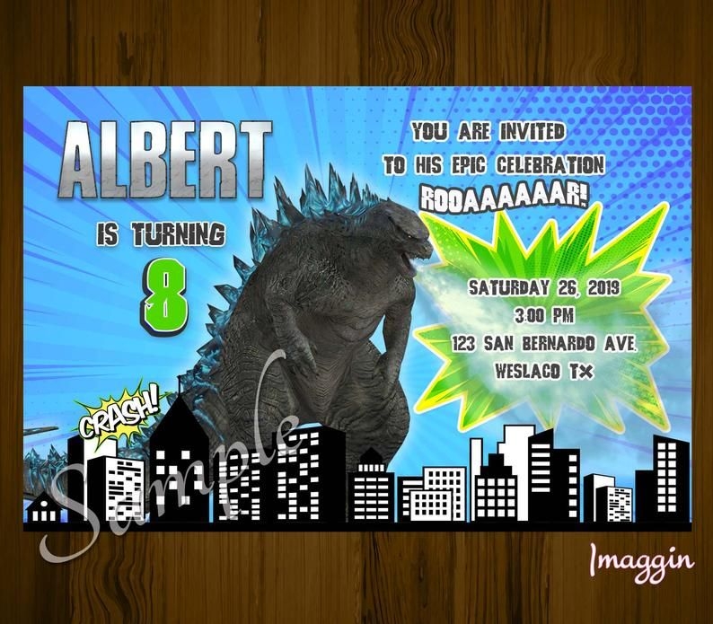 Godzilla Invite Godzilla Birthday Invitation Printable Etsy Print 