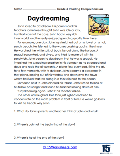 4th grade comprehension worksheets