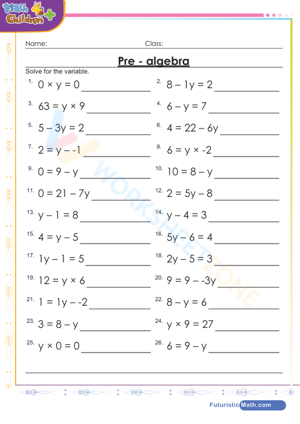 Grade 5 Algebra Worksheets K5 Learning Worksheets Library