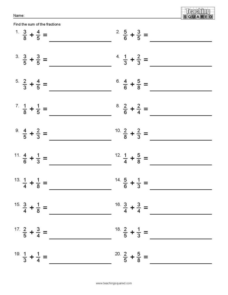 Grade 5 Math Worksheet Fractions Adding Unlike Fractions K5 Learning