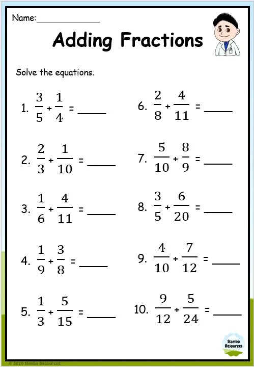 Grade 6 Adding Fractions Worksheets Free Printables Math