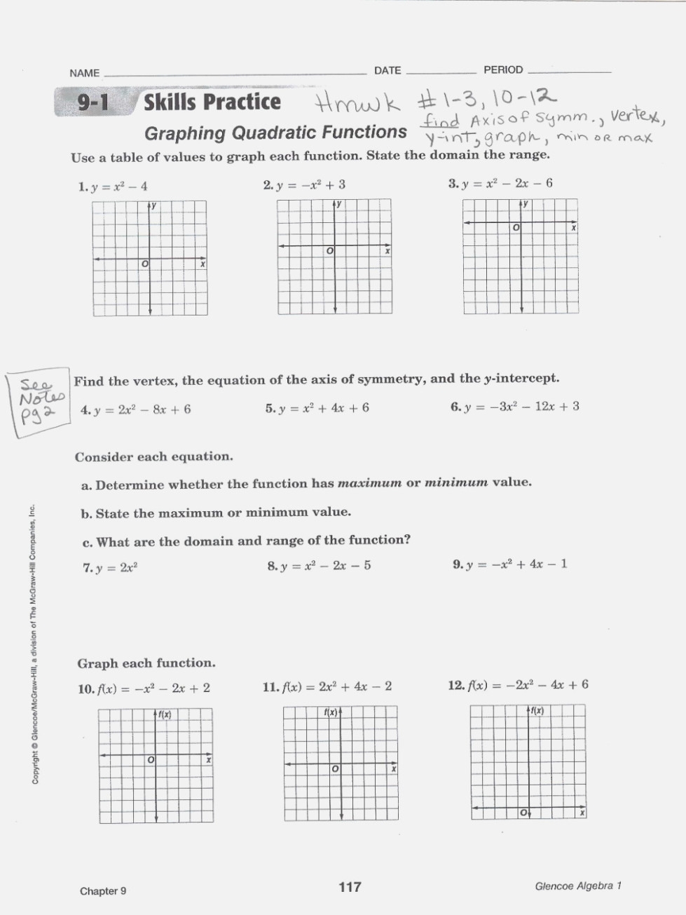 Graphing Quadratic Worksheet Answer Key Quadraticworksheet