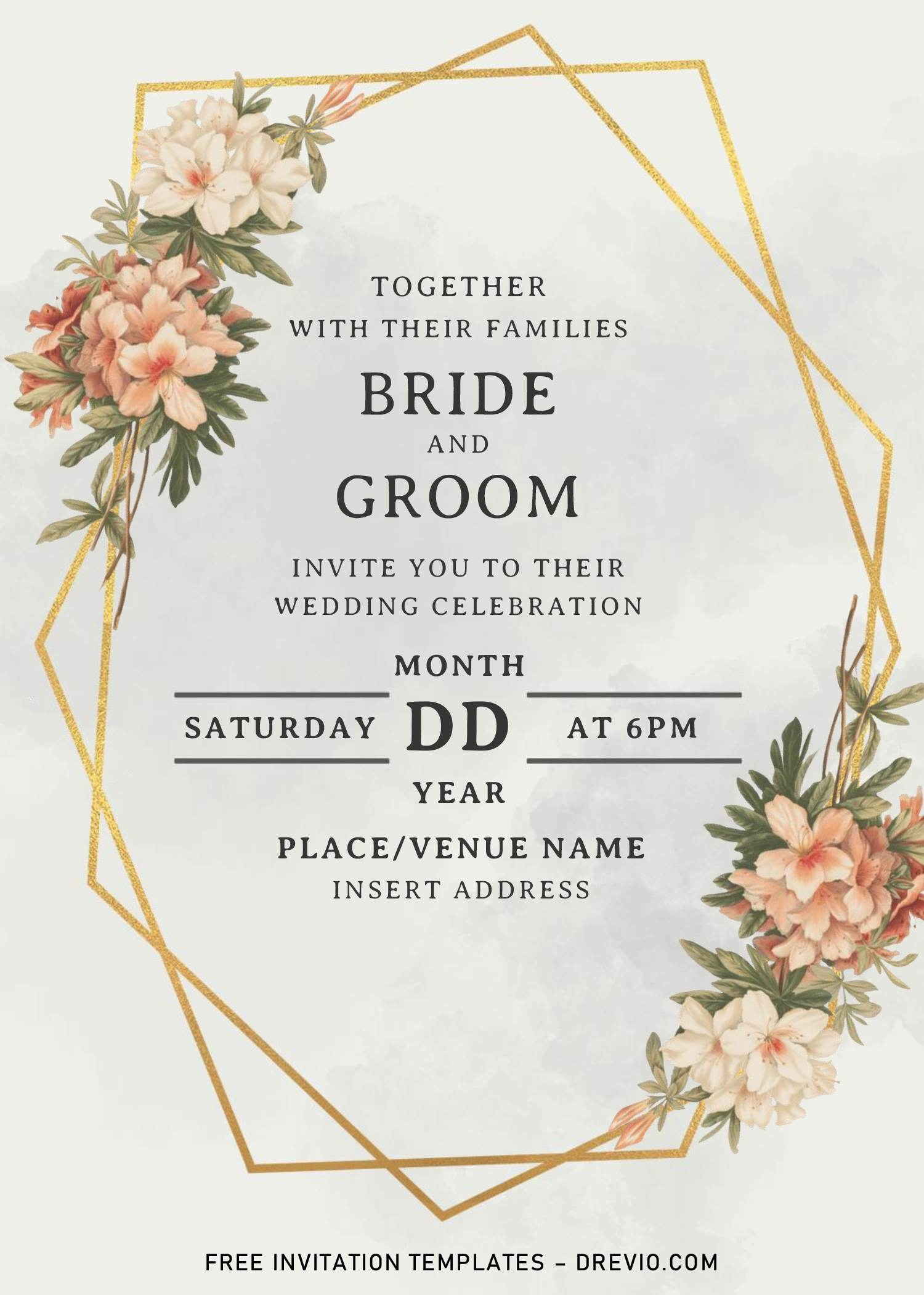 Greenery Geometric Wedding Invitation Templates Editable With MS Word 