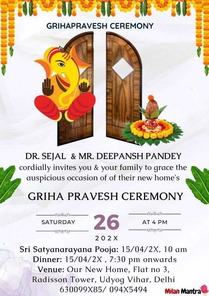 Gruhapravesam Invitation Template Content Calendar Template