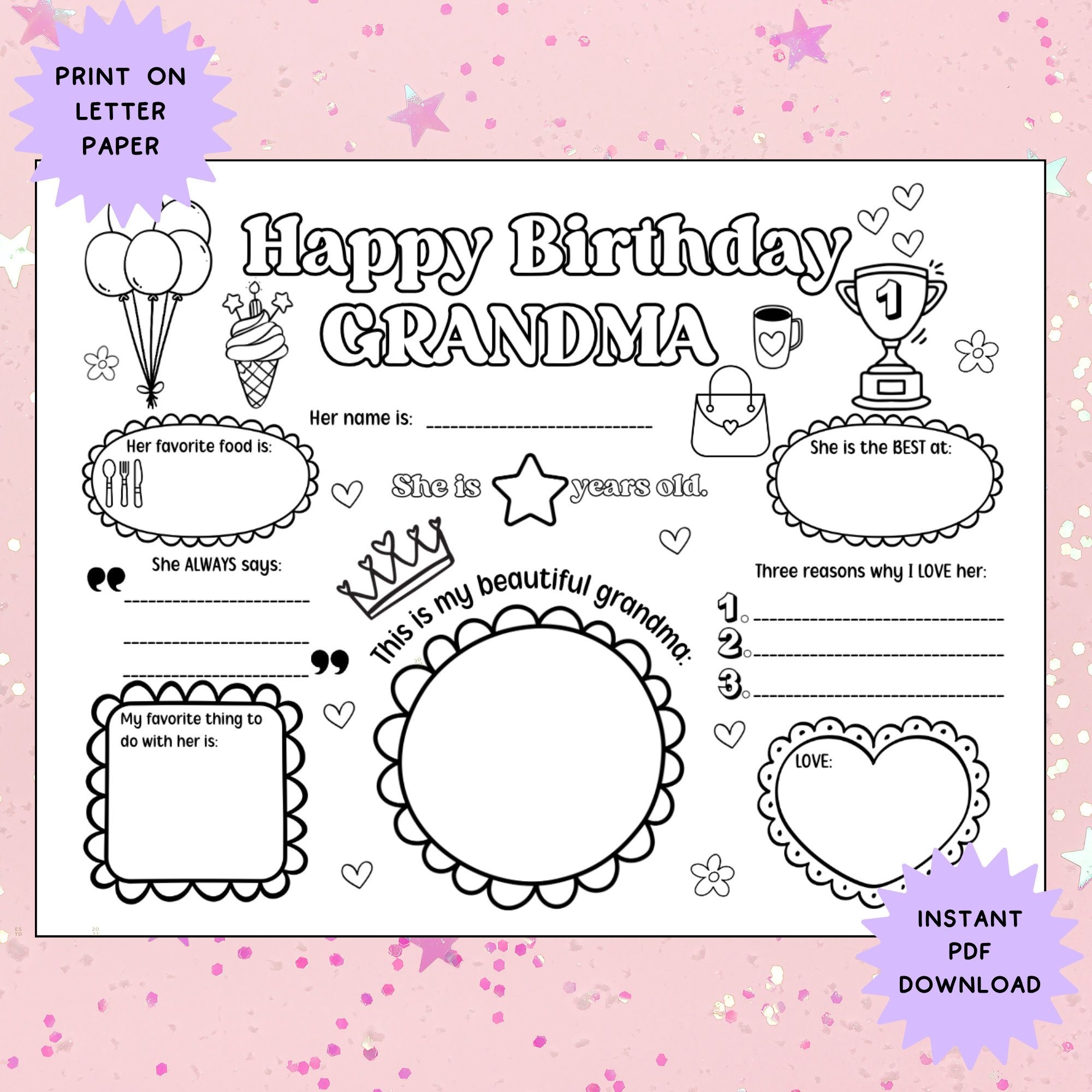 Happy Birthday Grandma Card Printable Grandma Printable Coloring Page 