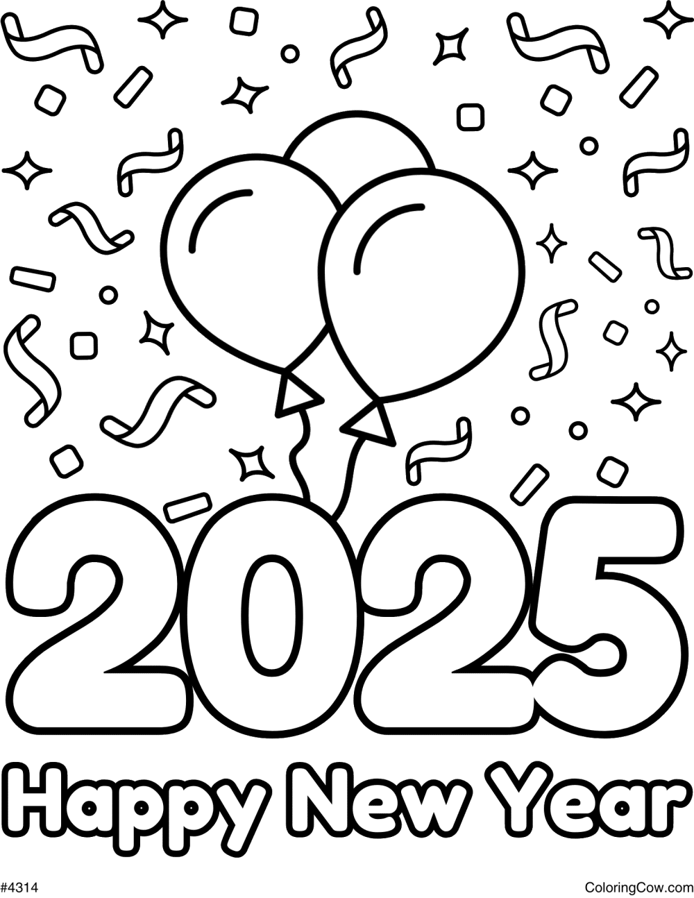 Happy New Year 2025 Coloring Page